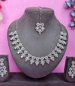 White rhodium premium designer american diamond and stone work necklace set