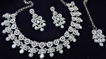 White rhodium premium designer american diamond and stone work necklace set 3