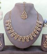Gold yellow gold premium designer american diamond and stone work necklace set