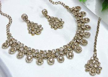 Gold yellow gold premium designer american diamond and stone work necklace set 3