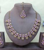 Purple yellow gold premium designer american diamond and stone work necklace set
