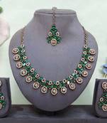 Green yellow gold premium designer american diamond and stone work necklace set