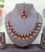 Maroon yellow gold premium designer american diamond and stone work necklace set