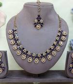 Blue yellow gold premium designer american diamond and stone work necklace set