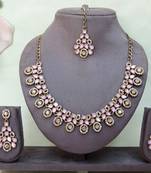 Pink yellow gold premium designer american diamond and stone work necklace set