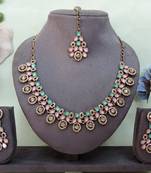 Green yellow gold premium designer american diamond and stone work necklace set