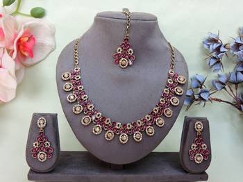 Purple yellow gold premium designer american diamond and stone work necklace set 1