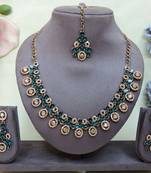 Blue yellow gold premium designer american diamond and stone work necklace set