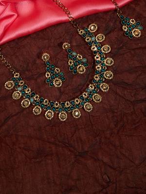 Blue yellow gold premium designer american diamond and stone work necklace set 2