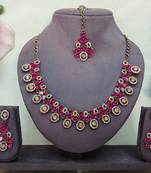 Pink yellow gold premium designer american diamond and stone work necklace set