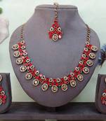 Red yellow gold premium designer american diamond and stone work necklace set