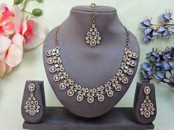 White yellow gold premium designer american diamond and stone work necklace set 1
