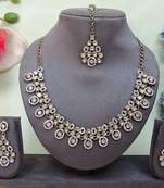 White yellow gold premium designer american diamond and stone work necklace set