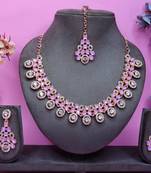Purple rose gold premium designer american diamond and stone work necklace set