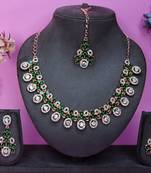 Green rose gold premium designer american diamond and stone work necklace set