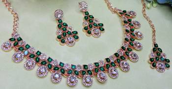Green rose gold premium designer american diamond and stone work necklace set 3