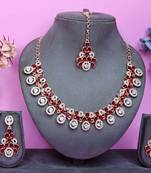 Maroon rose gold premium designer american diamond and stone work necklace set