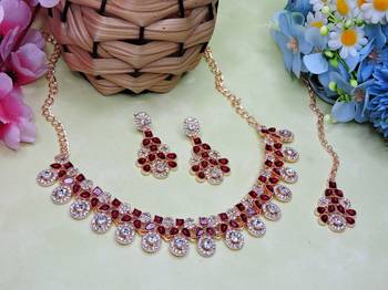 Maroon rose gold premium designer american diamond and stone work necklace set 2