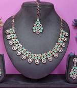 Green rose gold premium designer american diamond and stone work necklace set