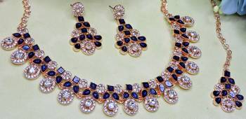 Blue rose gold premium designer american diamond and stone work necklace set 3