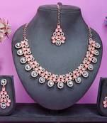 Pink rose gold premium designer american diamond and stone work necklace set