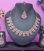 Green rose gold premium designer american diamond and stone work necklace set