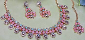 Green rose gold premium designer american diamond and stone work necklace set 3