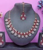 Purple rose gold premium designer american diamond and stone work necklace set