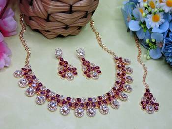 Purple rose gold premium designer american diamond and stone work necklace set 2