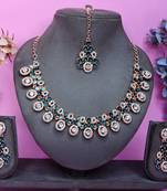 Blue rose gold premium designer american diamond and stone work necklace set
