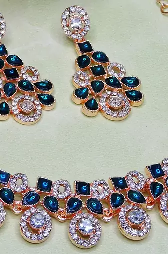 Blue rose gold premium designer american diamond and stone work necklace set