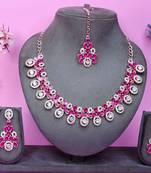 Pink rose gold premium designer american diamond and stone work necklace set