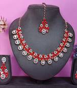 Red rose gold premium designer american diamond and stone work necklace set