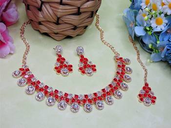 Red rose gold premium designer american diamond and stone work necklace set 2