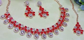 Red rose gold premium designer american diamond and stone work necklace set 3