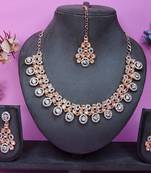 White rose gold premium designer american diamond and stone work necklace set