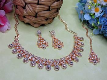 White rose gold premium designer american diamond and stone work necklace set 2
