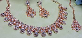 White rose gold premium designer american diamond and stone work necklace set 3