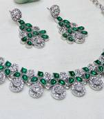Green rhodium premium designer american diamond and stone work necklace set
