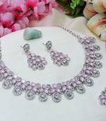 Pink rhodium premium designer american diamond and stone work necklace set