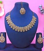 Gold yellow gold premium designer american diamond and stone work necklace set