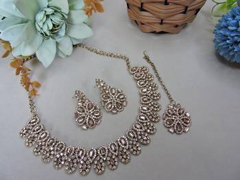 Gold yellow gold premium designer american diamond and stone work necklace set 2