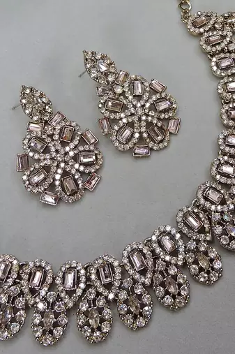 Gold yellow gold premium designer american diamond and stone work necklace set