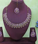Purple yellow gold premium designer american diamond and stone work necklace set