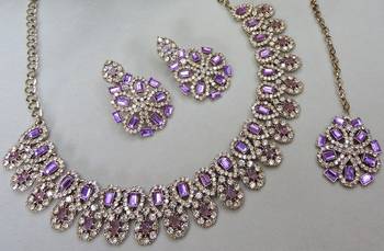 Purple yellow gold premium designer american diamond and stone work necklace set 3
