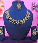 Green yellow gold premium designer american diamond and stone work necklace set