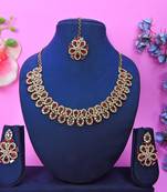Maroon yellow gold premium designer american diamond and stone work necklace set