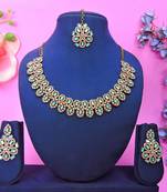 Green yellow gold premium designer american diamond and stone work necklace set