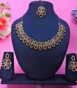Blue yellow gold premium designer american diamond and stone work necklace set