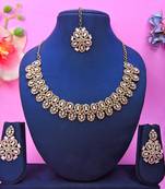 Pink yellow gold premium designer american diamond and stone work necklace set